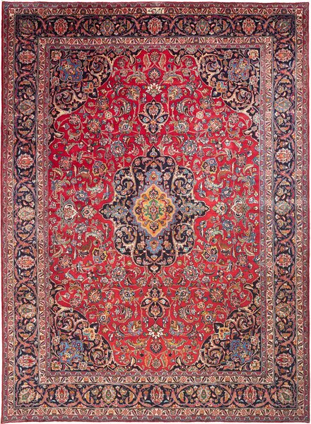 Tappeto Mashad Persia Medaglione Rosso Blu 292x405 Cm