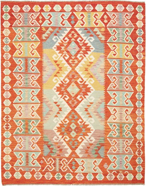 Tappeto Kilim Afghanistan Geometrico Arancio Azzurro 152x193 Cm
