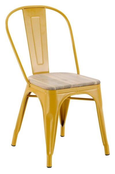Sedia da giardino senza cuscino Oxford in acciaio con seduta in legno giallo / dorato