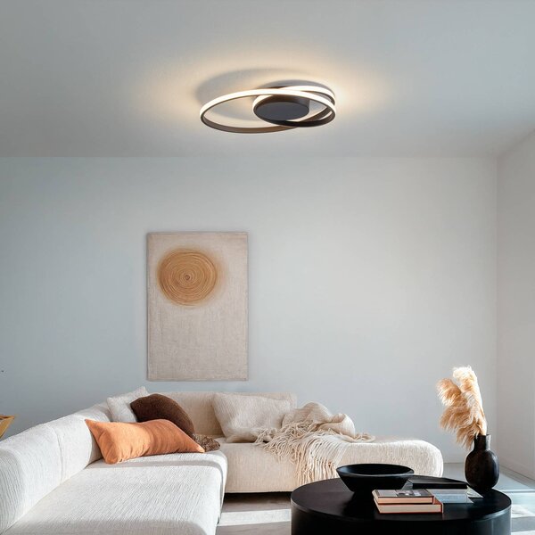 Plafoniera a LED Youna Lindby, dimmerabile, Nero, Soggiorno / Sala da pranzo, Metallo, Moderno, Plafoniera LED