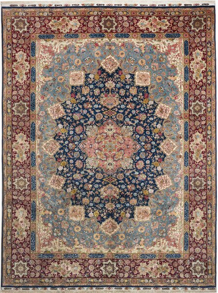 Tappeto Tabriz 70 Raj Persia Medaglione Blu Rosso 300x397 Cm