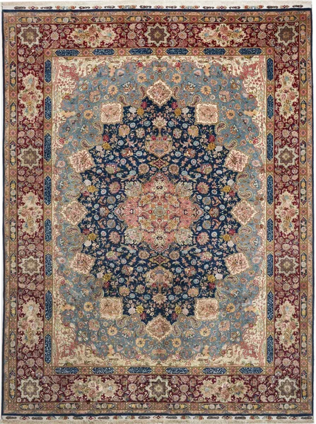 Tappeto Tabriz 70 Raj Persia Medaglione Blu Rosso 300x397 Cm