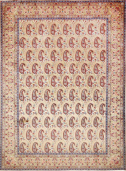 Tappeto Ghom Persia Astratto Crema Rosso 290x385 Cm