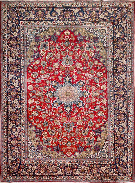 Tappeto Nadjafabad Persia Medaglione Rosso Blu 312x420 Cm