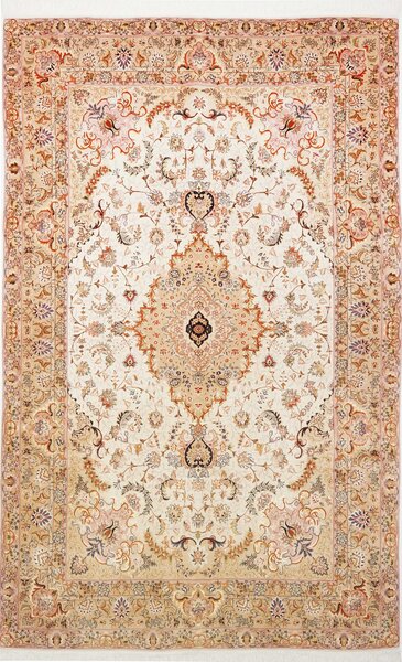 Tappeto Tabriz 70 Raj Persia Medaglione Avorio Beige 200x322 Cm