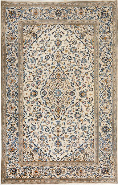 Tappeto Kashan Persia Medaglione Crema Blu 196x308 Cm
