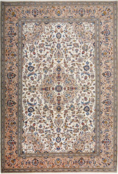 Tappeto Kashan Persia Medaglione Avorio Beige Rosato 243x353 Cm