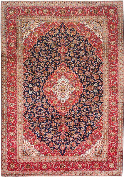 Tappeto Kashan Persia Medaglione Blu Rosso 250x357 Cm