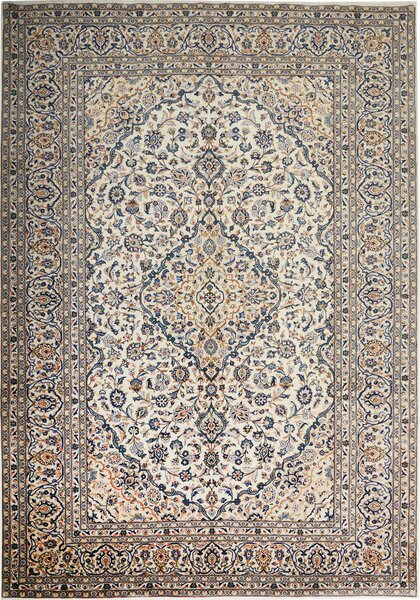 Tappeto Kashan Persia Medaglione Crema Blu 246x350 Cm