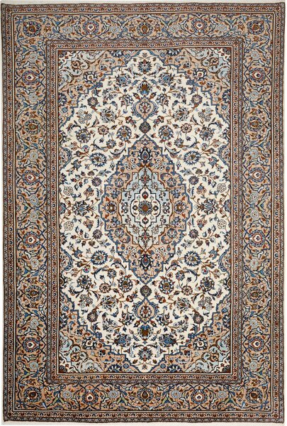 Tappeto Kashan Persia Medaglione Bianco Crema Blu 200x297 Cm