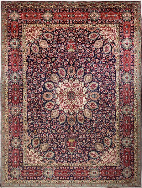 Tappeto Tabriz Persia Medaglione Blu Rosso 303x400 Cm