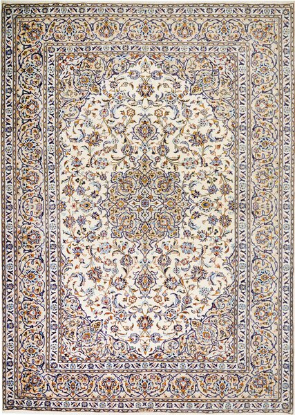 Tappeto Kashan Persia Floreale Avorio Blu 257x363 Cm