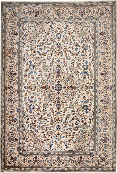 Tappeto Kashan Persia Medaglione Crema Blu 243x353 Cm