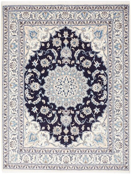 Tappeto Nain Kashmar Persia Medaglione Blu Notte Crema 148x193 Cm