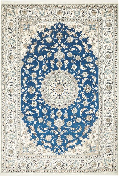 Tappeto Nain Kashmar Persia Medaglione Blu Crema 203x294 Cm