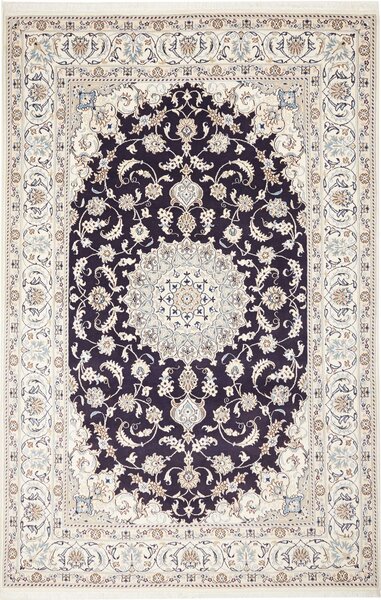 Tappeto Nain Kashmar Persia Medaglione Blu Scuro Crema 196x303 Cm