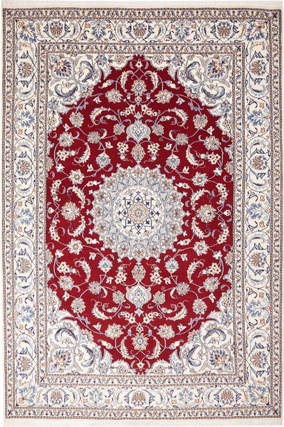 Tappeto Nain Kashmar Persia Medaglione Rosso Avorio 196x290 Cm