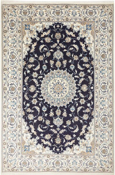 Tappeto Nain Kashmar Persia Medaglione Blu Scuro Avorio 202x305 Cm