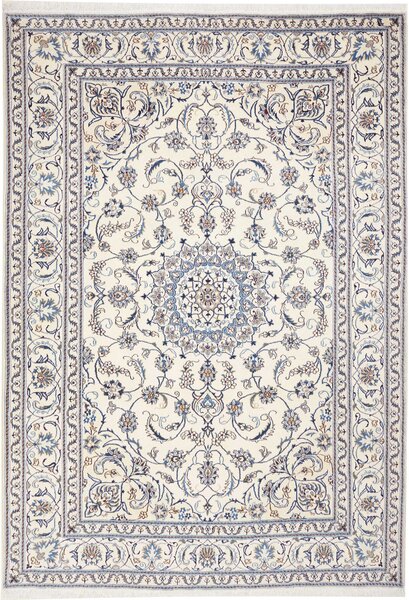 Tappeto Nain Kashmar Persia Medaglione Avorio Blu 205x294 Cm