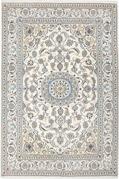 Tappeto Nain Kashmar Persia Medaglione Avorio Blu 205x305 Cm