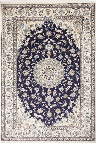 Tappeto Nain Kashmar Persia Medaglione Blu Crema 198x292 Cm