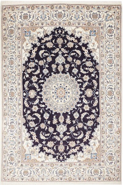 Tappeto Nain Kashmar Persia Medaglione Blu Scuro Crema 196x289 Cm