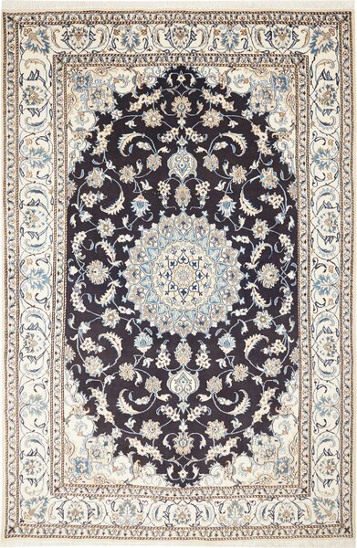 Tappeto Nain Kashmar Persia Medaglione Blu Notte Crema 190x295 Cm