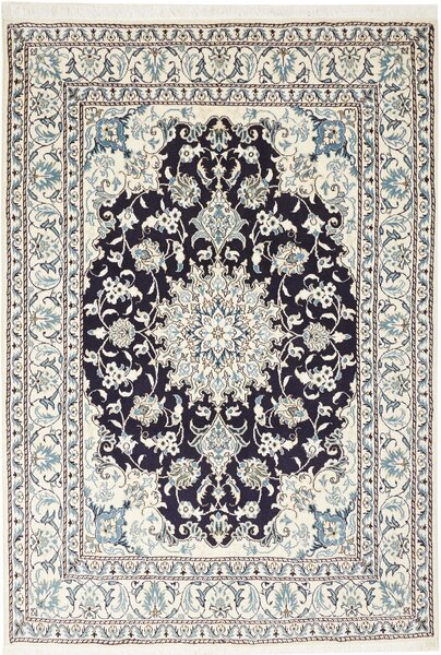 Tappeto Nain Kashmar Persia Medaglione Blu Scuro Crema 150x215 Cm