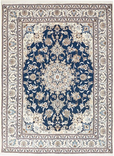 Tappeto Nain Kashmar Persia Medaglione Blu Notte Crema 152x204 Cm