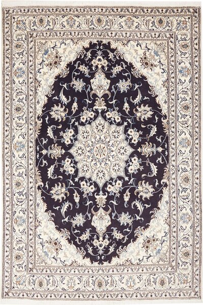 Tappeto Nain Kashmar Persia Medaglione Blu Scuro Crema 168x252 Cm