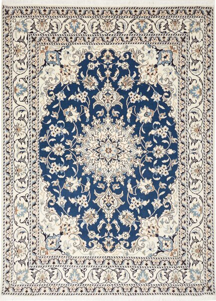 Tappeto Nain Kashmar Persia Medaglione Blu Crema 168x240 Cm