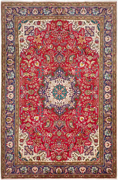 Tappeto Tabriz Persia Medaglione Rosso Blu 200x308 Cm