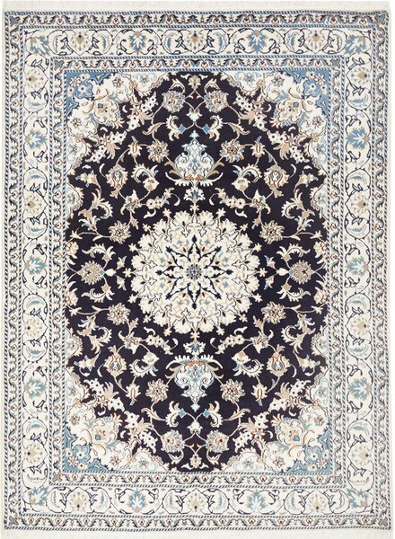 Tappeto Nain Kashmar Persia Medaglione Blu Notte Crema 172x234 Cm