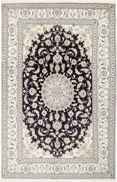 Tappeto Nain Kashmar Persia Medaglione Blu Scuro Crema 183x305 Cm