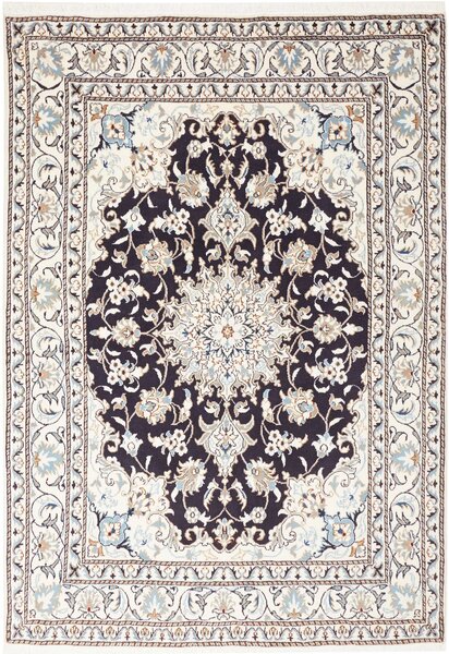 Tappeto Nain Kashmar Persia Medaglione Nero Avorio 144x206 Cm