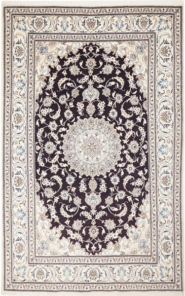 Tappeto Nain Kashmar Persia Medaglione Marrone Scuro Crema 195x307 Cm