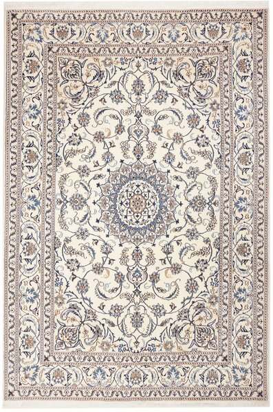 Tappeto Nain Kashmar Persia Medaglione Crema Blu 197x293 Cm