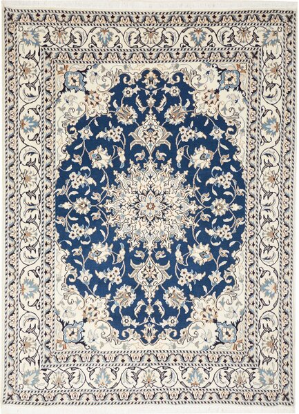 Tappeto Nain Kashmar Persia Medaglione Blu Notte Avorio 153x207 Cm