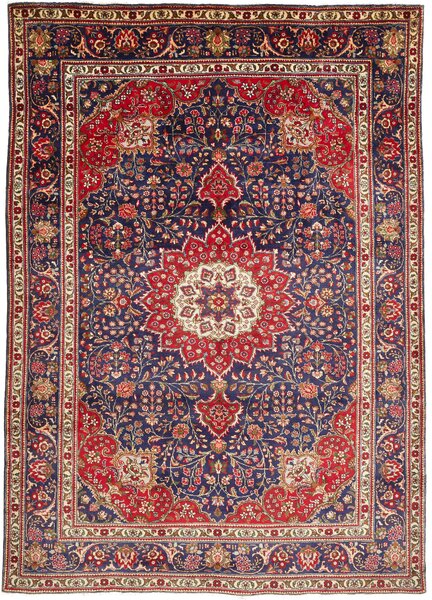 Tappeto Tabriz Persia Medaglione Blu Rosso 209x295 Cm
