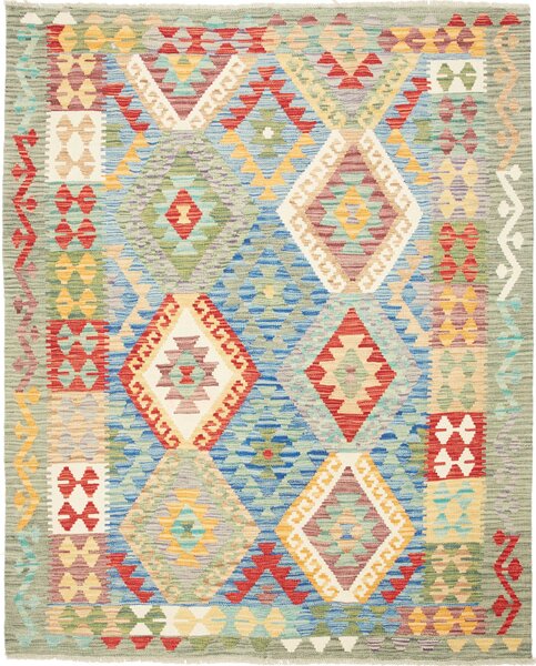 Tappeto Kilim Afghanistan Geometrico Azzurro Rosso 155x195 Cm