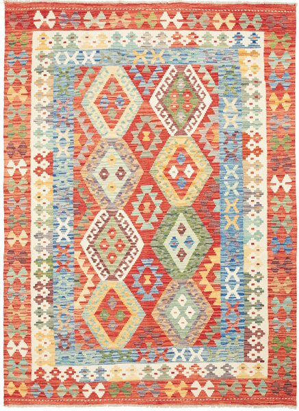 Tappeto Kilim Afghanistan Astratto Rosso Blu 154x209 Cm