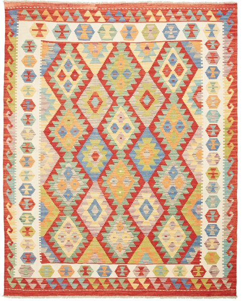 Tappeto Kilim Afghanistan Geometrico Rosso Policromo 158x194 Cm