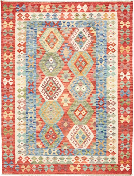 Tappeto Kilim Afghanistan Geometrico Rosso Blu 154x201 Cm