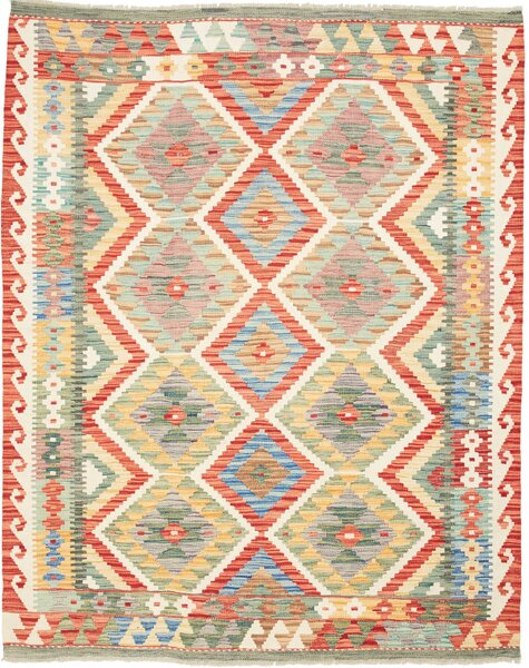 Tappeto Kilim Afghanistan Astratto Rosso Azzurro 156x194 Cm