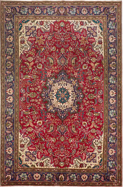 Tappeto Tabriz Persia Medaglione Rosso Blu 200x303 Cm