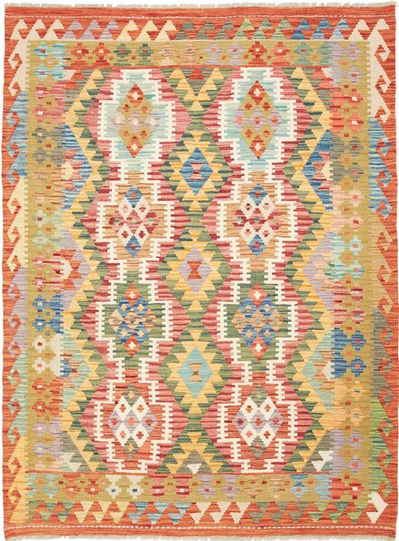 Tappeto Kilim Afghanistan Geometrico Multicolore Vivace Caldo 145x194 Cm