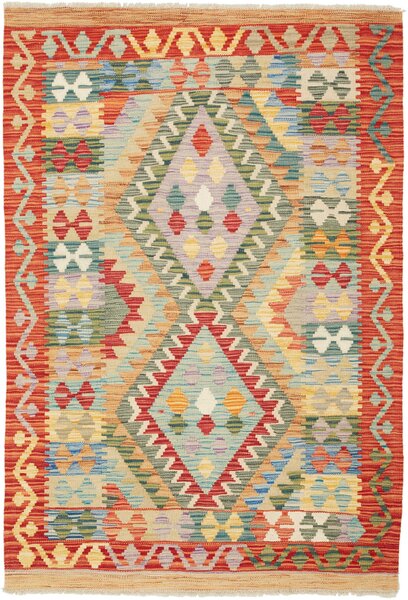 Tappeto Kilim Afghanistan Geometrico Terracotta Multicolore Vivace 104x150 Cm