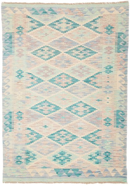 Tappeto Kilim Afghanistan Astratto Beige Turchese 99x141 Cm