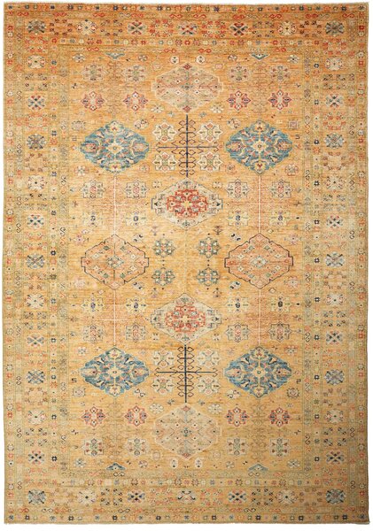 Tappeto Kazak Fine Pakistan Geometrico Ocra Blu 251x356 Cm