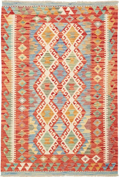 Tappeto Kilim Afghanistan Geometrico Rosso Blu 107x155 Cm